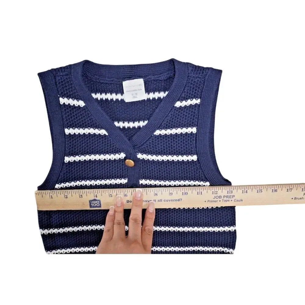 Abercrombie Kids Striped Sweater Vest Navy White Button Front Preppy 9/10